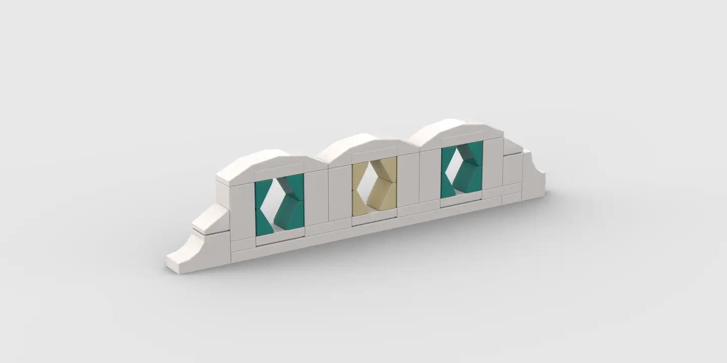 White wall fence in LEGO with decorative colored inlays - by Jacob Emcken.
